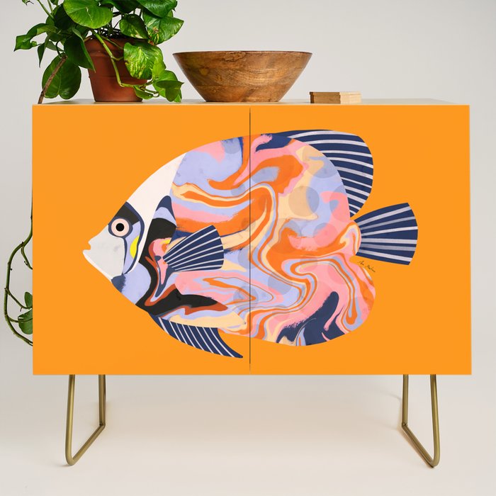 Colorful Tropical Fish and Abstract Ocean Art Credenza Gallery Image 1