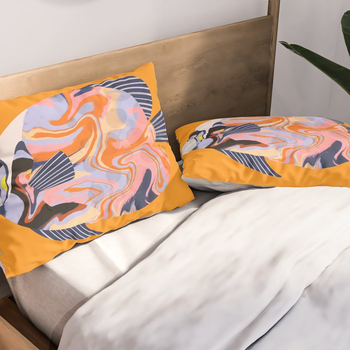 Colorful Tropical Fish and Abstract Ocean Art Pillow Sham Gallery Image 2