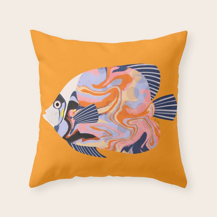 Colorful Tropical Fish and Abstract Ocean Art Throw Pillow Gallery Image 6