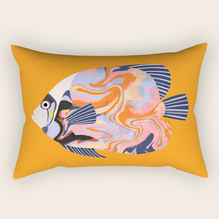 Colorful Tropical Fish and Abstract Ocean Art Rectangular Pillow Gallery Image 2