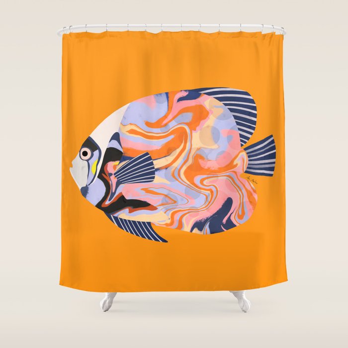 Colorful Tropical Fish and Abstract Ocean Art Shower Curtain Gallery Image 1
