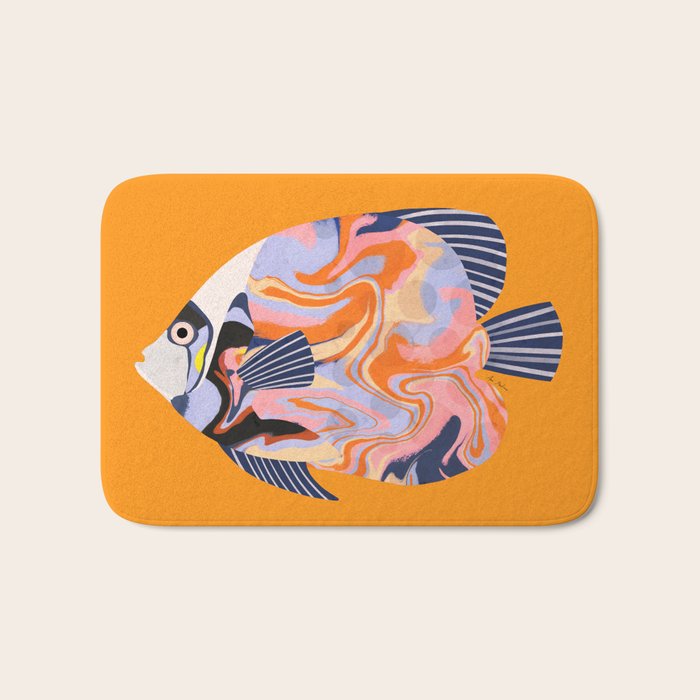 Colorful Tropical Fish and Abstract Ocean Art Bath Mat Gallery Image 1