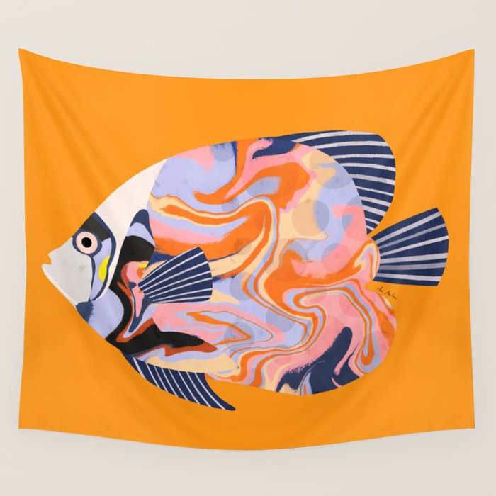Colorful Tropical Fish and Abstract Ocean Art Wall Tapestry Gallery Image 4