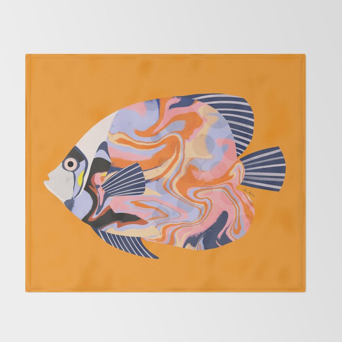 Colorful Tropical Fish and Abstract Ocean Art Throw Blanket Gallery Image 2