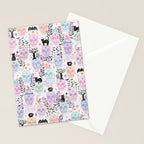 Pastel candy-colored skulls with cats, bats, and witchy things - halloween, bone Stationery Card Gallery Image 2