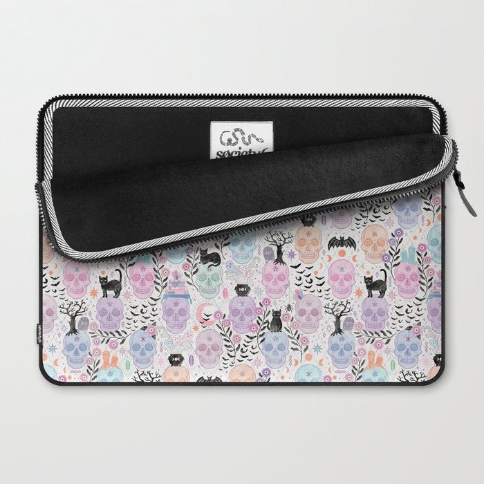 Pastel candy-colored skulls with cats, bats, and witchy things - halloween, bone Laptop Sleeve Gallery Image 2