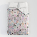 Pastel candy-colored skulls with cats, bats, and witchy things - halloween, bone Comforter Gallery Image 6