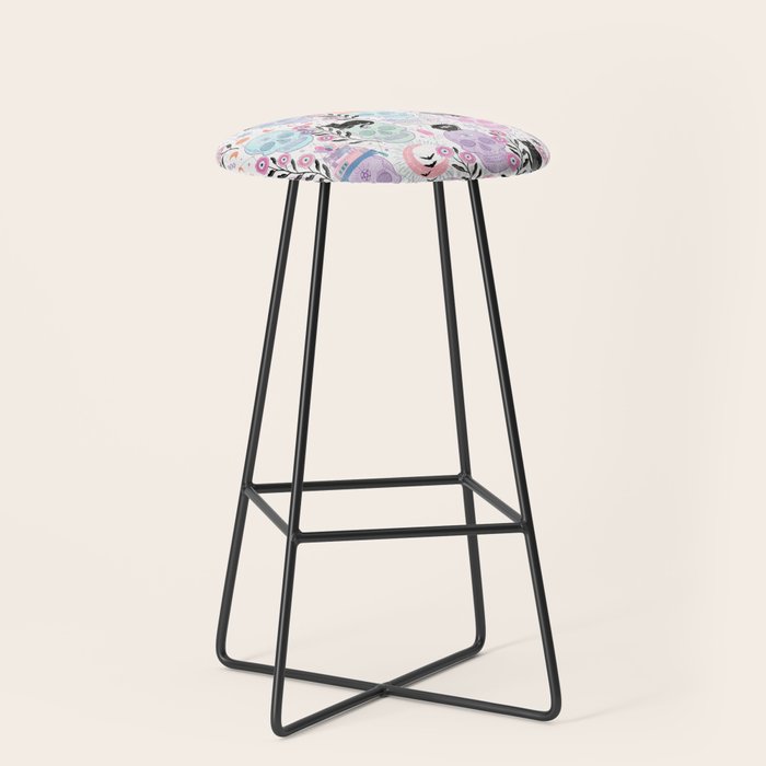Pastel candy-colored skulls with cats, bats, and witchy things - halloween, bone Stool Gallery Image 1