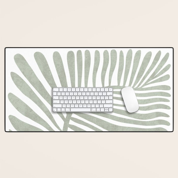 Abstract sage green leaf Desk Mat Gallery Image 1