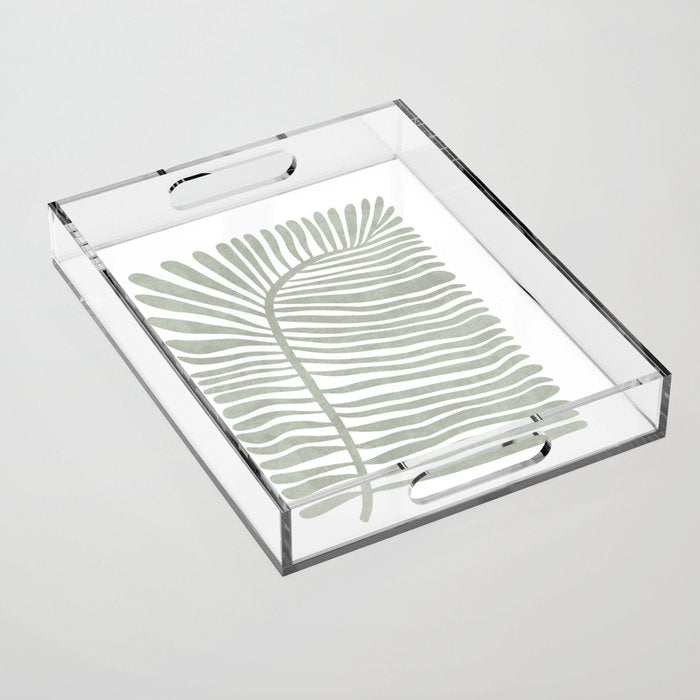 Abstract sage green leaf Acrylic Tray Gallery Image 1