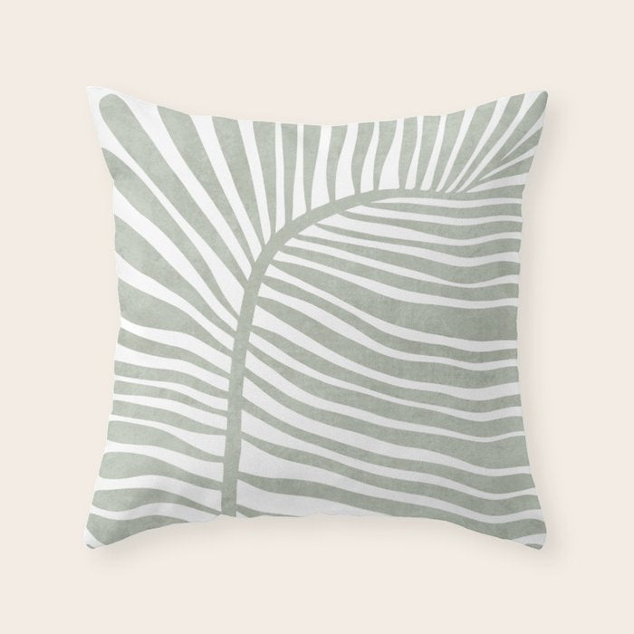 Abstract sage green leaf Throw Pillow Gallery Image 6