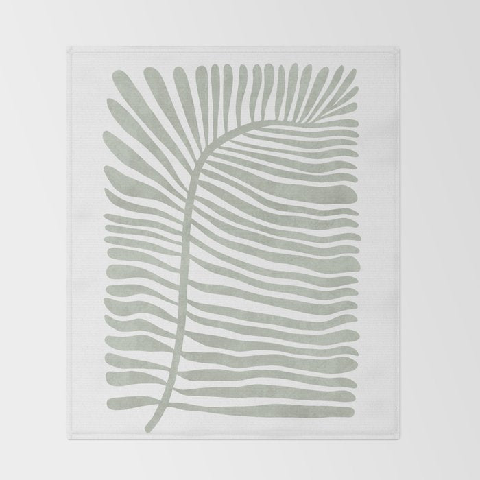 Abstract sage green leaf Throw Blanket Gallery Image 2