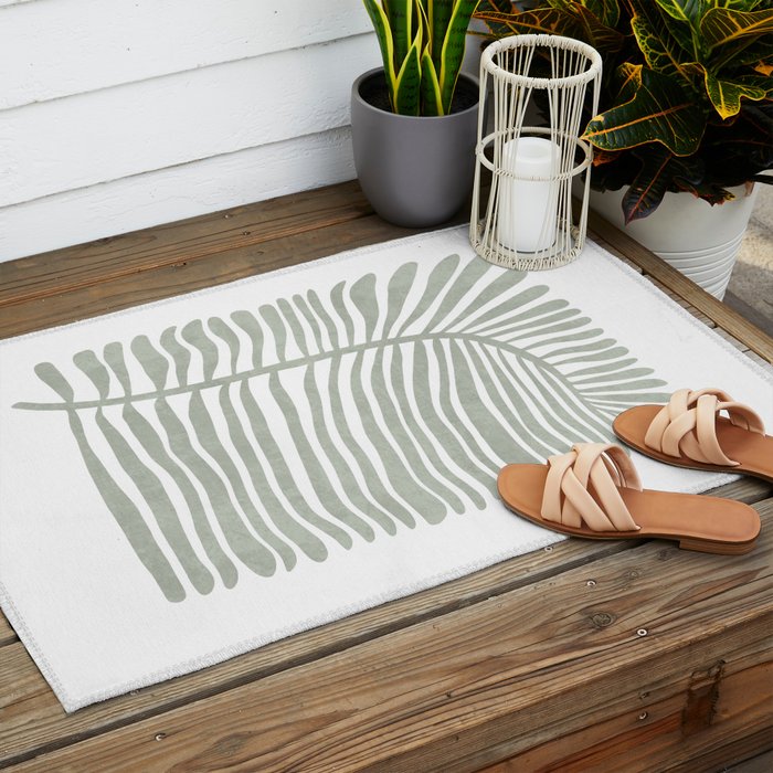 Abstract sage green leaf Outdoor Rug Gallery Image 2