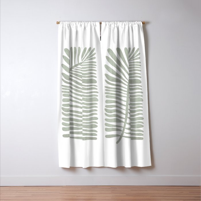 Abstract sage green leaf Window Curtain Gallery Image 3