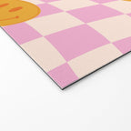 Groovy Smiley Faces on Pastel Pink Twisted Checkerboard Welcome Mat Gallery Image 2
