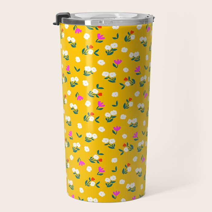 Dainty Blooms Pattern - Yellow Travel Mug Gallery Image 3