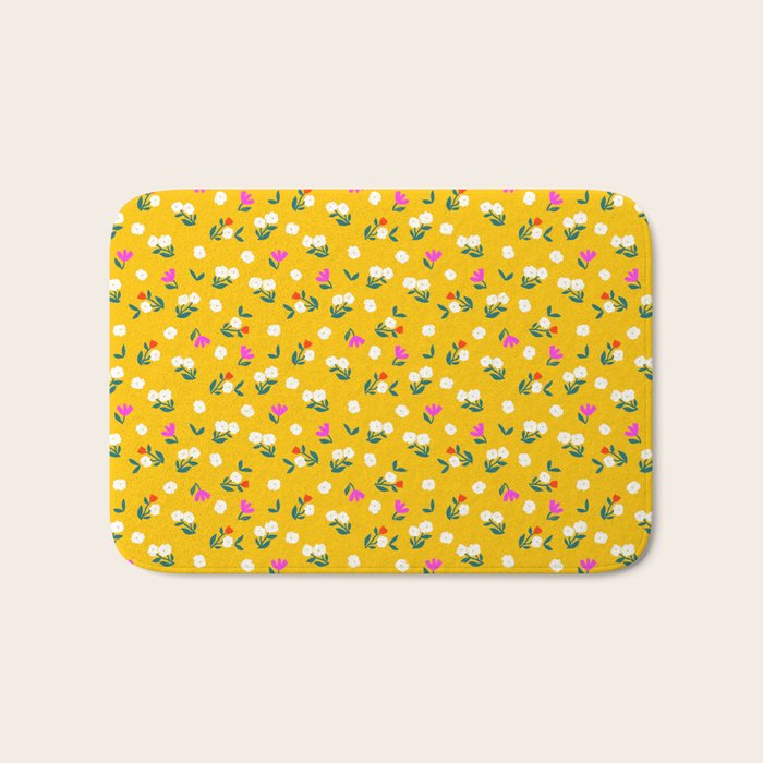 Dainty Blooms Pattern - Yellow Bath Mat Gallery Image 1