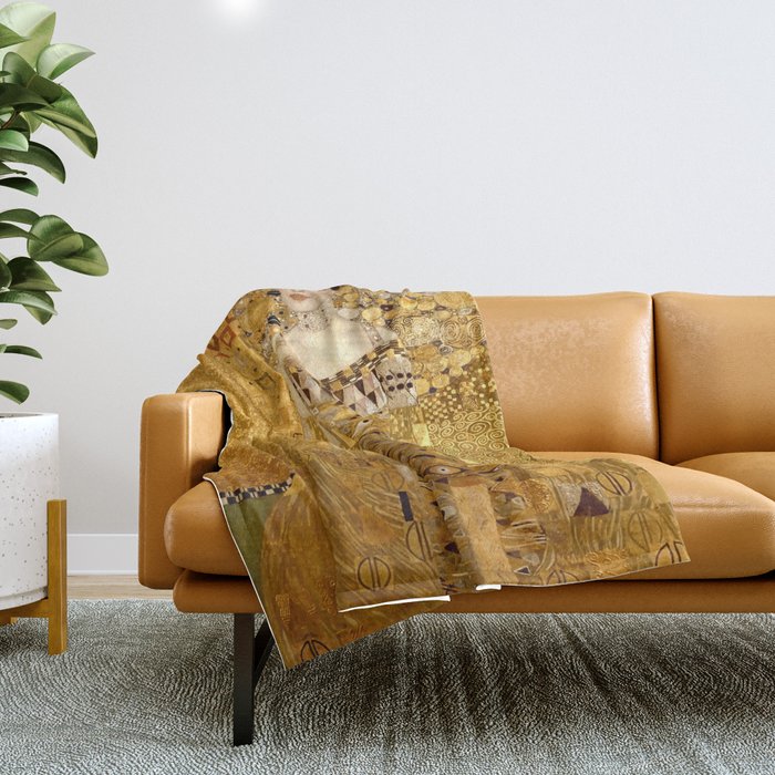 Woman in Gold Portrait by Gustav Klimt Throw Blanket Gallery Image 1
