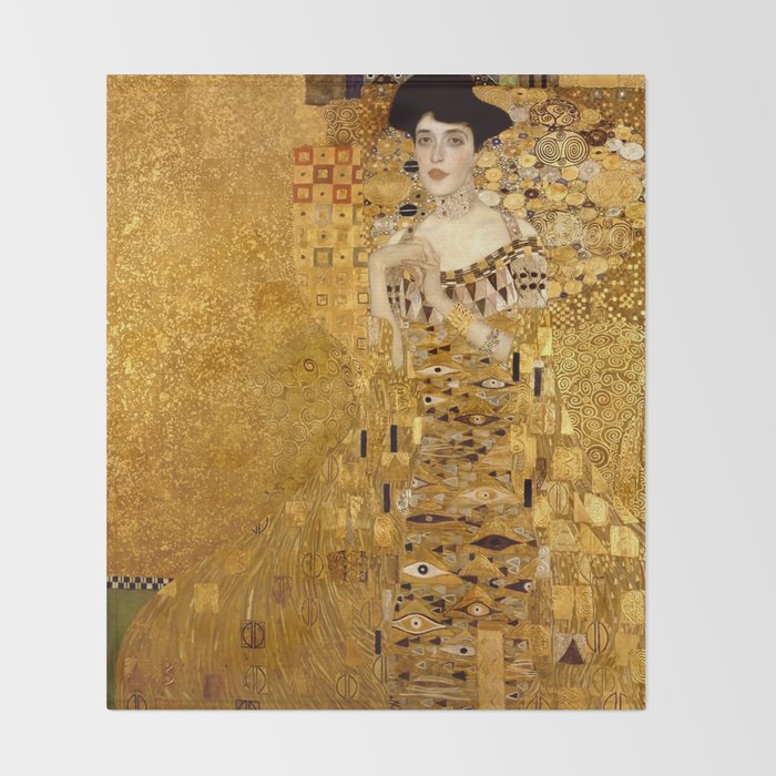 Woman in Gold Portrait by Gustav Klimt Throw Blanket Gallery Image 2