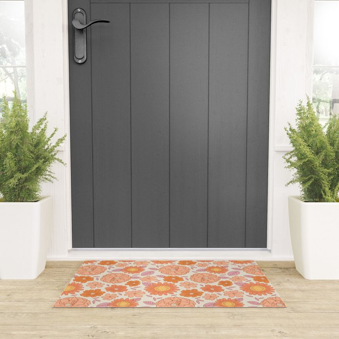 Vintage hand drawn flower art pattern Welcome Mat Gallery Image 3