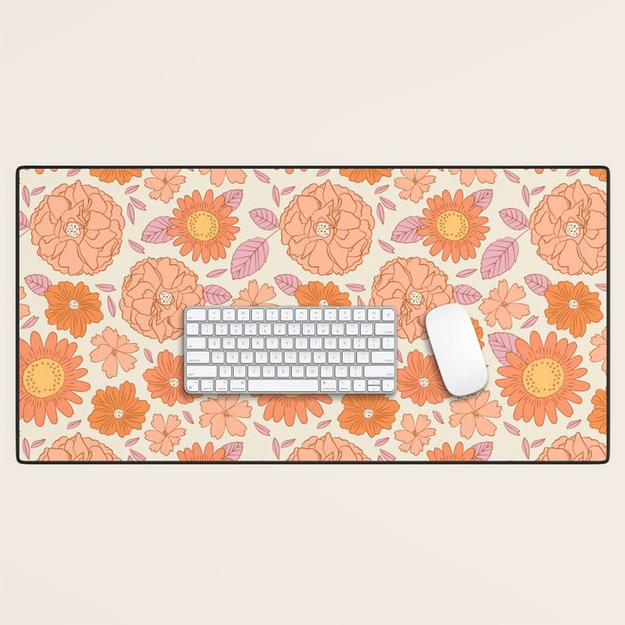 Vintage hand drawn flower art pattern Desk Mat Gallery Image 1