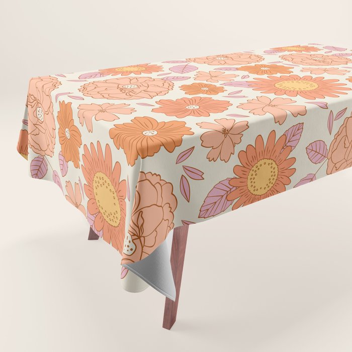 Vintage hand drawn flower art pattern Tablecloth Gallery Image 1