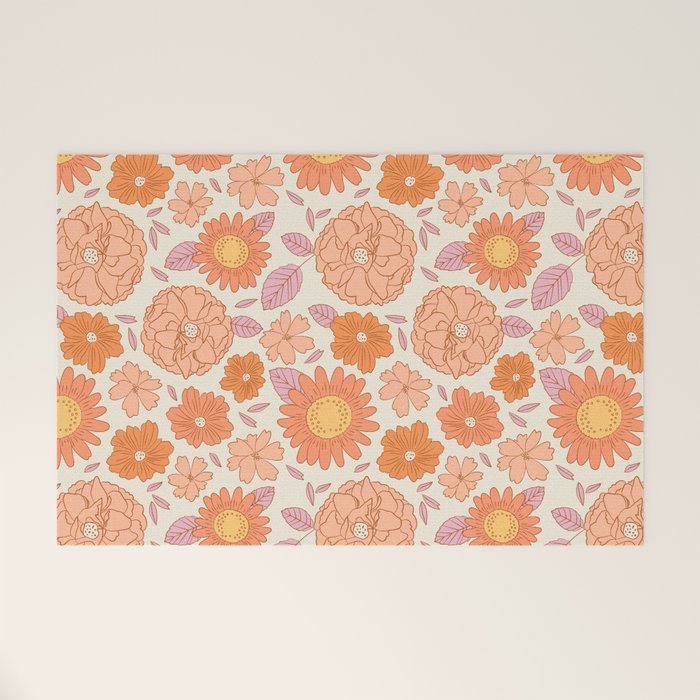 Vintage hand drawn flower art pattern Welcome Mat Gallery Image 1
