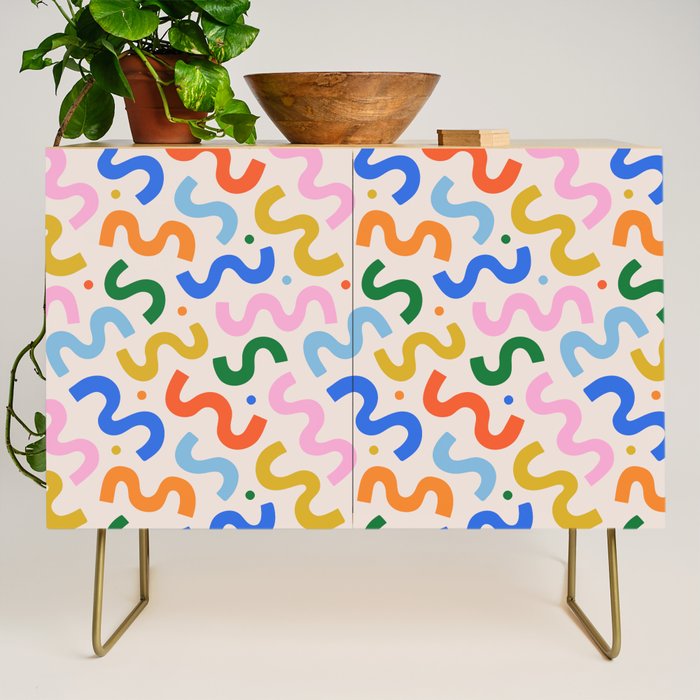 Fun colorful abstract organic shape art pattern Credenza Gallery Image 1