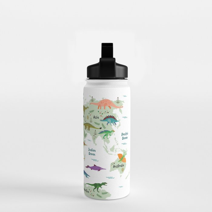 Colorful Dinosaur World Map Water Bottle Gallery Image 2