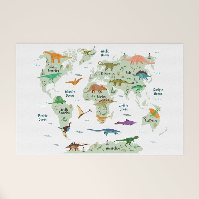 Colorful Dinosaur World Map Welcome Mat Gallery Image 1