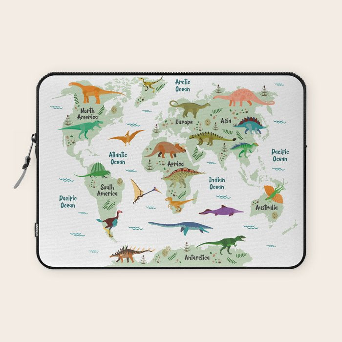 Colorful Dinosaur World Map Laptop Sleeve Gallery Image 1