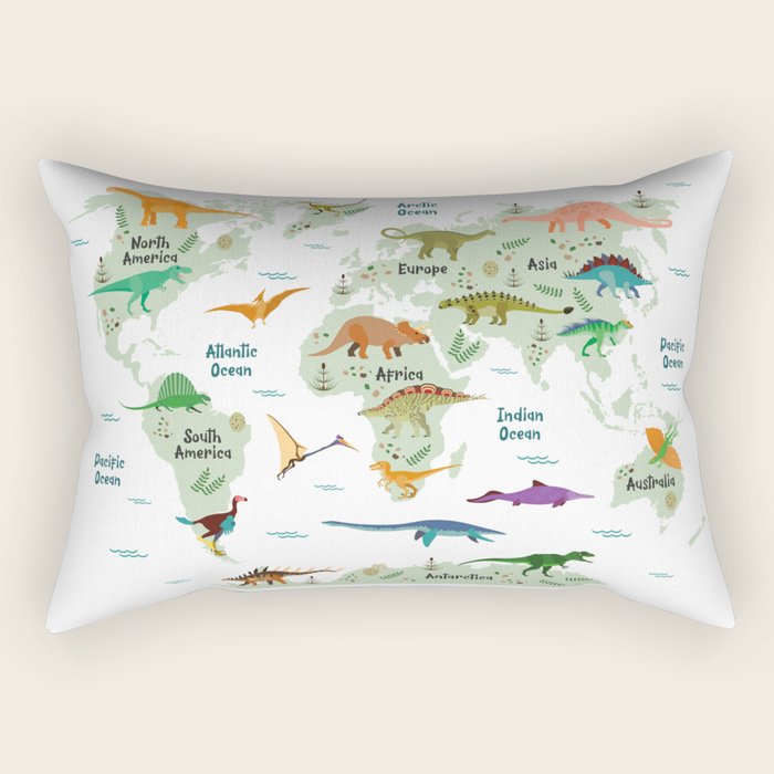 Colorful Dinosaur World Map Rectangular Pillow Gallery Image 2