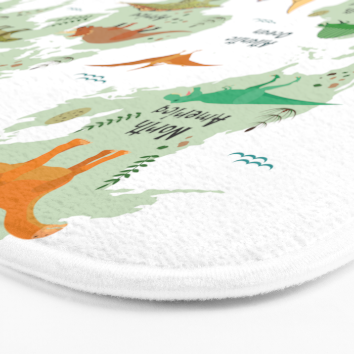 Colorful Dinosaur World Map Bath Mat Gallery Image 3