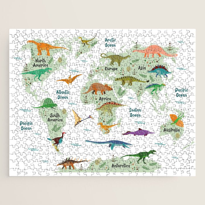 Colorful Dinosaur World Map Jigsaw Puzzle Gallery Image 1