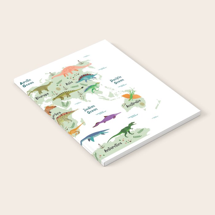 Colorful Dinosaur World Map Notebook