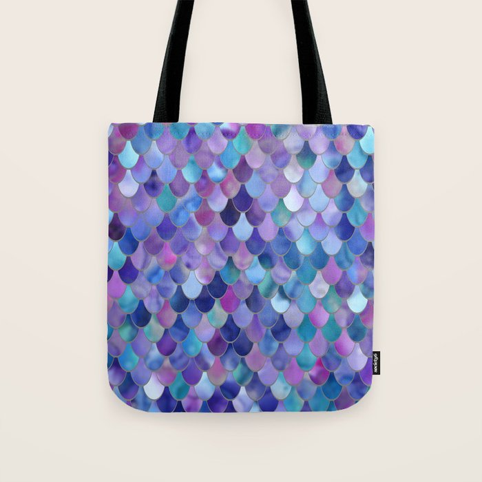 Mermaid Scales Art, Purple, Pink, Teal, Blue, Green Tote Bag Gallery Image 1
