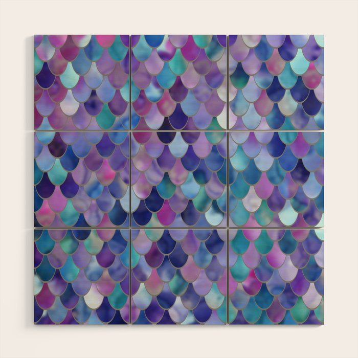 Mermaid Scales Art, Purple, Pink, Teal, Blue, Green Wood Wall Art Gallery Image 1