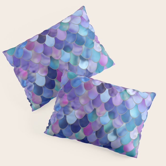Mermaid Scales Art, Purple, Pink, Teal, Blue, Green Pillow Sham Gallery Image 3