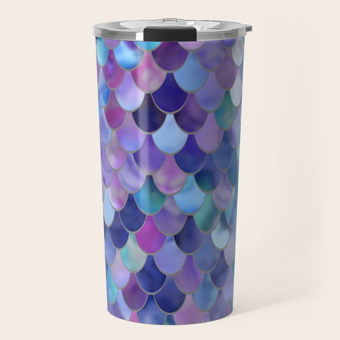 Mermaid Scales Art, Purple, Pink, Teal, Blue, Green Travel Mug Gallery Image 1