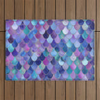 Mermaid Scales Art, Purple, Pink, Teal, Blue, Green Outdoor Rug Gallery Image 1