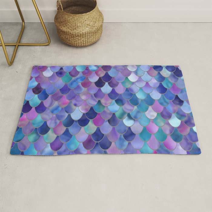 Mermaid Scales Art, Purple, Pink, Teal, Blue, Green Rug Gallery Image 1