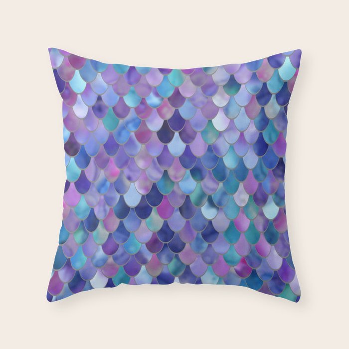 Mermaid Scales Art, Purple, Pink, Teal, Blue, Green Throw Pillow Gallery Image 6
