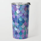 Mermaid Scales Art, Purple, Pink, Teal, Blue, Green Travel Mug Gallery Image 2