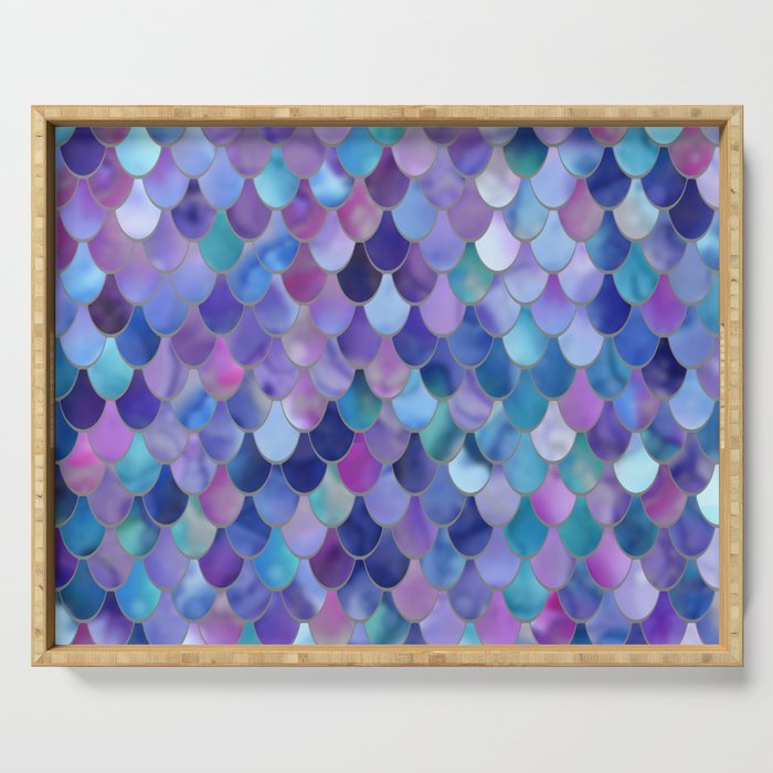 Mermaid Scales Art, Purple, Pink, Teal, Blue, Green Serving Tray Gallery Image 1