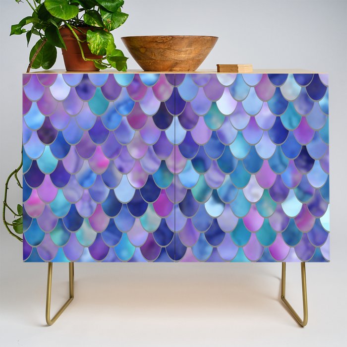 Mermaid Scales Art, Purple, Pink, Teal, Blue, Green Credenza Gallery Image 1