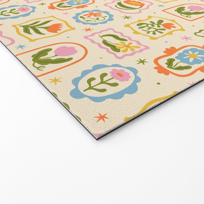 Colorful retro flower art frame art pattern Welcome Mat Gallery Image 2