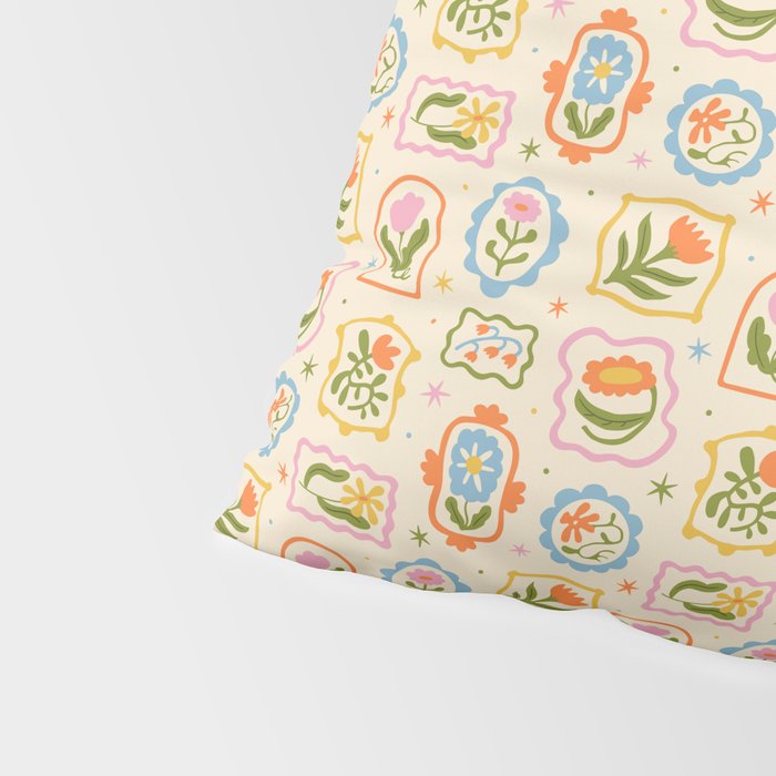 Colorful retro flower art frame art pattern Pillow Sham Gallery Image 4