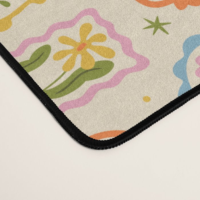 Colorful retro flower art frame art pattern Desk Mat Gallery Image 4