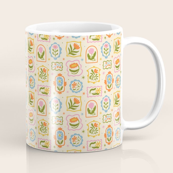 Colorful retro flower art frame art pattern Coffee Mug Gallery Image 1