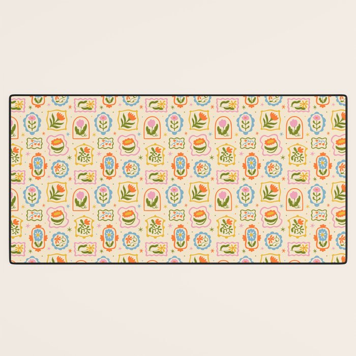 Colorful retro flower art frame art pattern Desk Mat Gallery Image 3